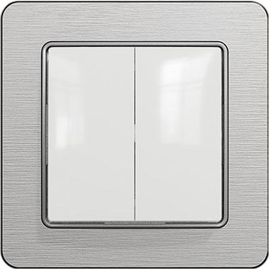 Sedna two-circuit switch (white insert, brushed aluminium frame)